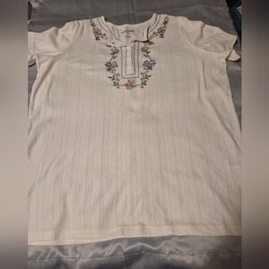 Woman Within Cream Top with Blue Accents